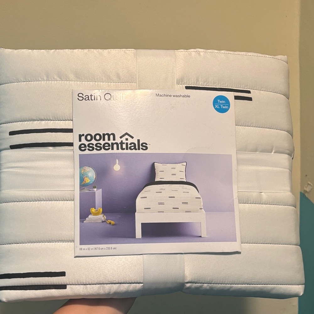 Room Essentials White and Black Striped Quilt